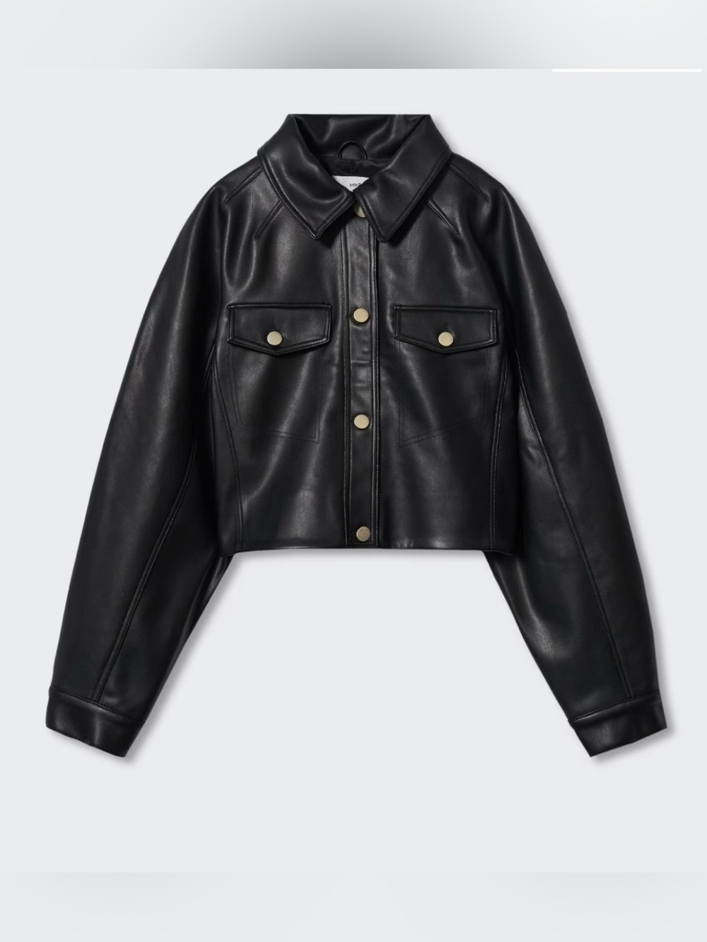 Mango MNG Cropped Faux Leather Jacket -‎ Black Button-Up Utility - Size S